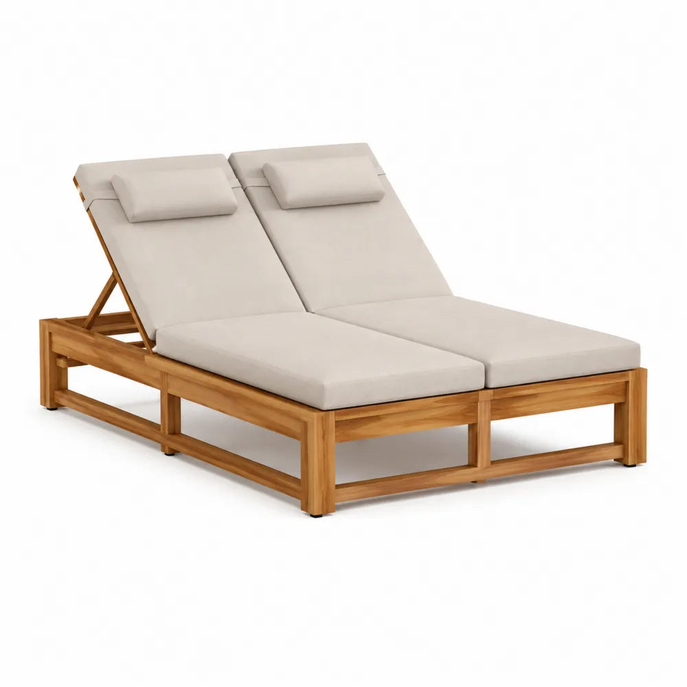 Lot de 2 bains de soleil réglables bois d’acacia massif coussins polyester beige 200 cm 65 cm 80 cm