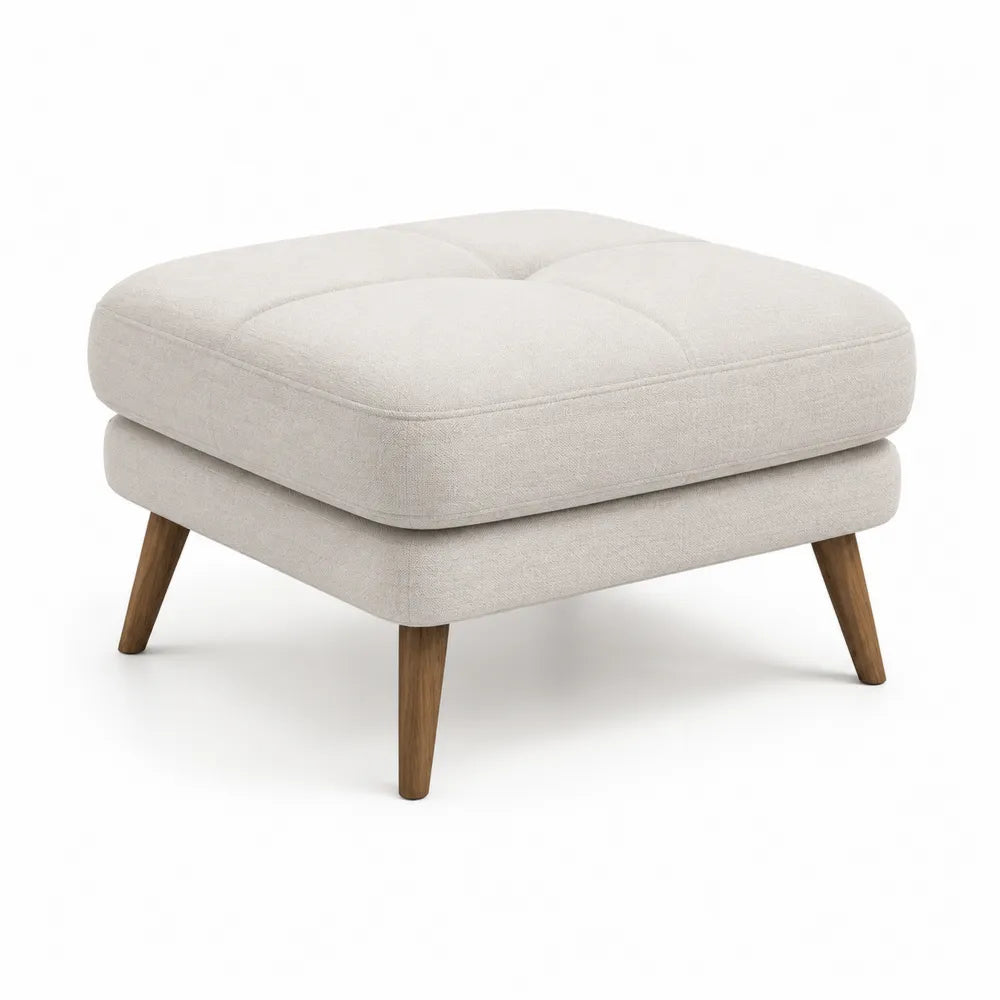 Repose-pieds carré capitonné tissu polyester beige pieds bois hêtre massif 60 cm x 60 cm x 40 cm