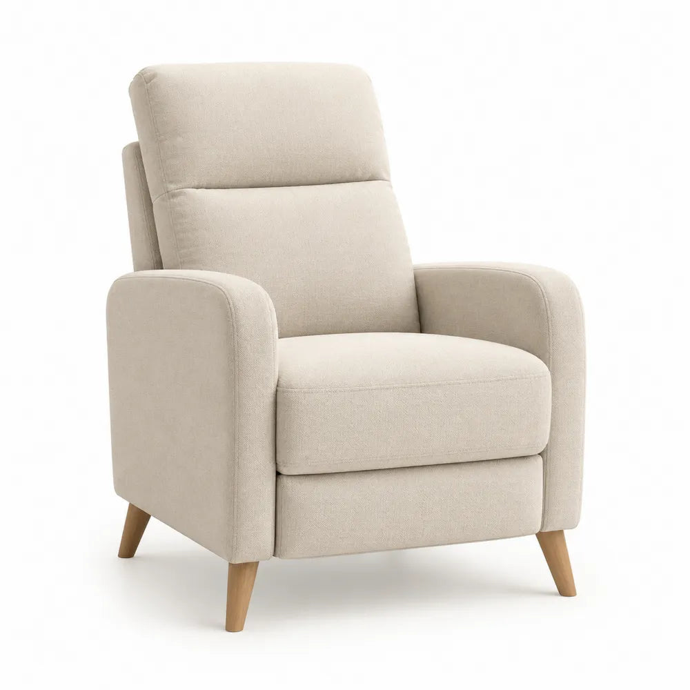 Fauteuil en tissu polyester effet lin pieds en bois de hêtre massif beige 72 cm x 80 cm x 98 cm