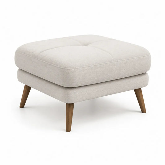 Repose-pieds carré capitonné tissu polyester beige pieds bois hêtre massif 60 cm x 60 cm x 40 cm