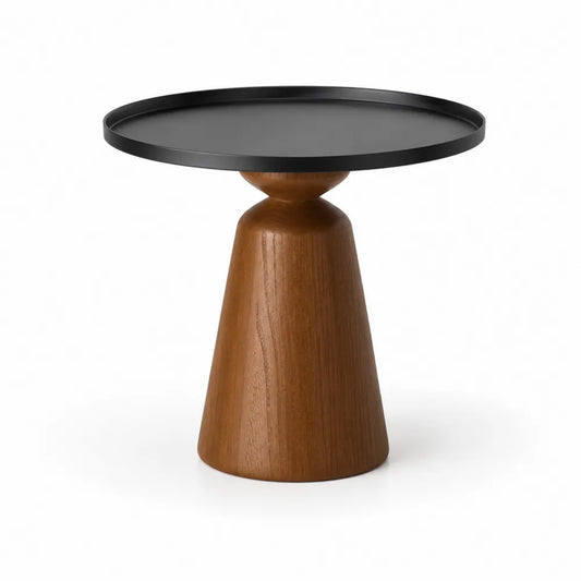 Table d’appoint ronde plateau noir avec pied conique en bois massif forme circulaire 45 cm x 45 cm x 50 cm