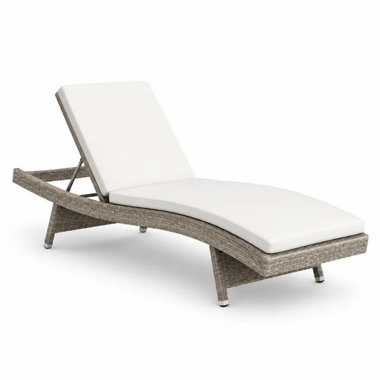Bain de soleil en résine tressée gris avec coussin blanc structure aluminium inclinable