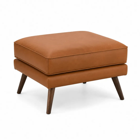 Repose-pieds pouf ottoman 60 x 45 x 40 cm revêtement simili cuir PU rembourrage mousse pieds bois forme rectangulaire marron