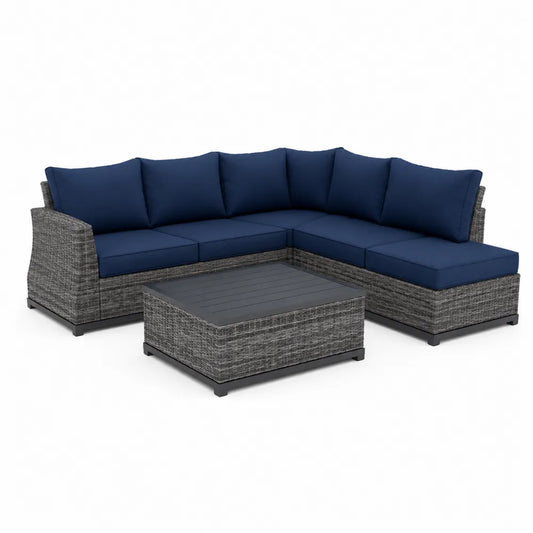 Salon de jardin d’angle modulable résine tressée gris canapé 5 places table basse 250 cm x 190 cm x 70 cm