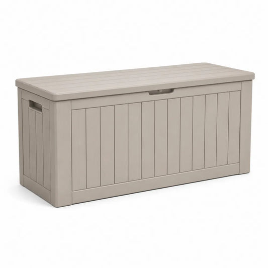 Coffre de jardin de rangement extérieur coffre de stockage résine plastique PP beige forme rectangulaire 120 x 50 x 60 cm