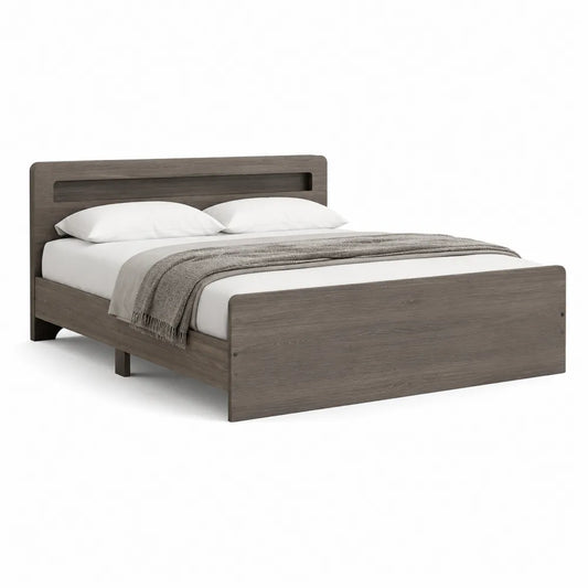 Lit double 160 x 200 cm cadre de lit MDF finition bois gris tête de lit ouverte structure rectangulaire plateforme sans rangements