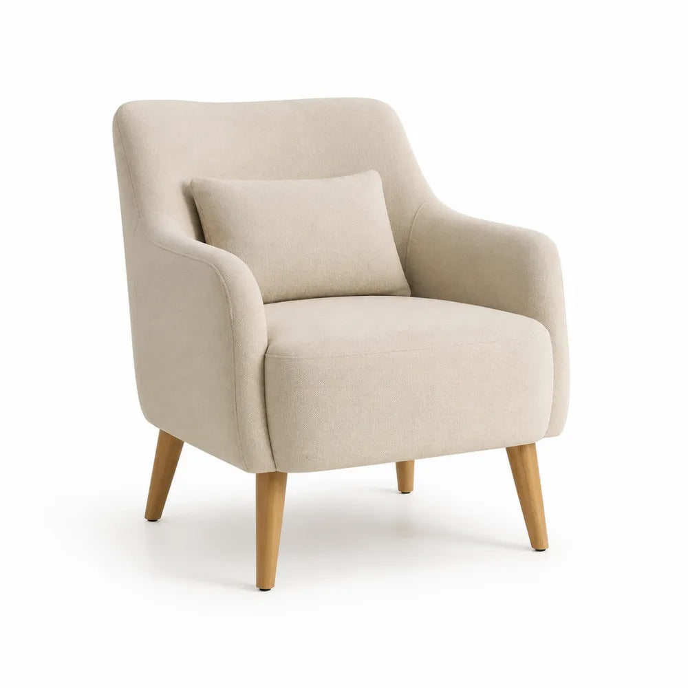 Fauteuil 72 x 78 x 82 cm bois de hêtre massif tissu polyester rembourré mousse polyuréthane dossier coussin amovible pieds en bois naturel beige