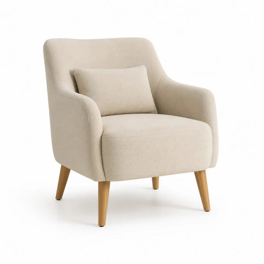 Fauteuil 72 x 78 x 82 cm bois de hêtre massif tissu polyester rembourré mousse polyuréthane dossier coussin amovible pieds en bois naturel beige