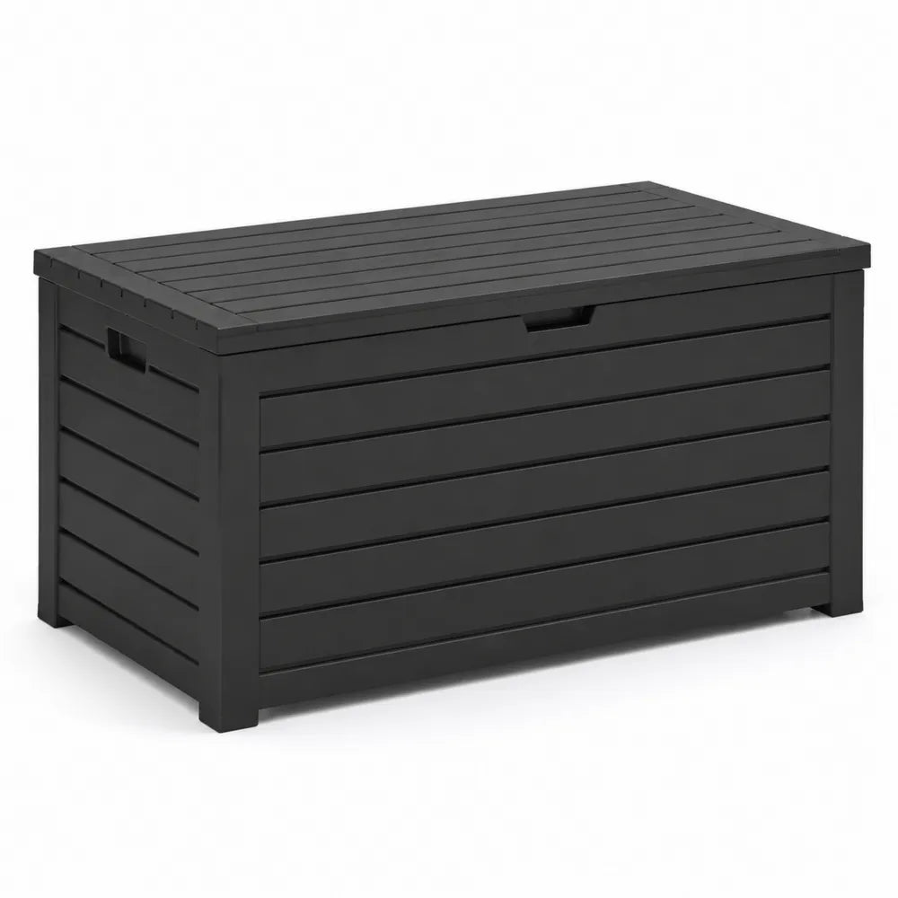 Coffre de jardin rectangulaire polypropylène structure à lames noir 120 cm 56 cm 60 cm