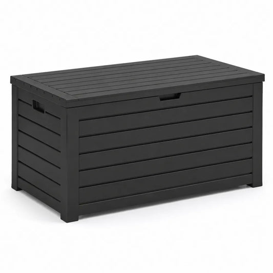 Coffre de jardin rectangulaire polypropylène structure à lames noir 120 cm 56 cm 60 cm